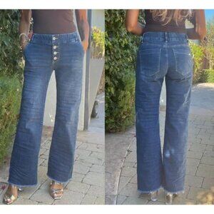 BEVY FLOG MALAN WIDE LEG FLARED DENIM PANTS HIGH RISE ELASTIC WAIST STRETCH 26